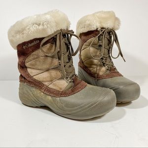 Columbia Boots Sierra Summette Brown Gray Lace Up ThermoLite Fur Trim